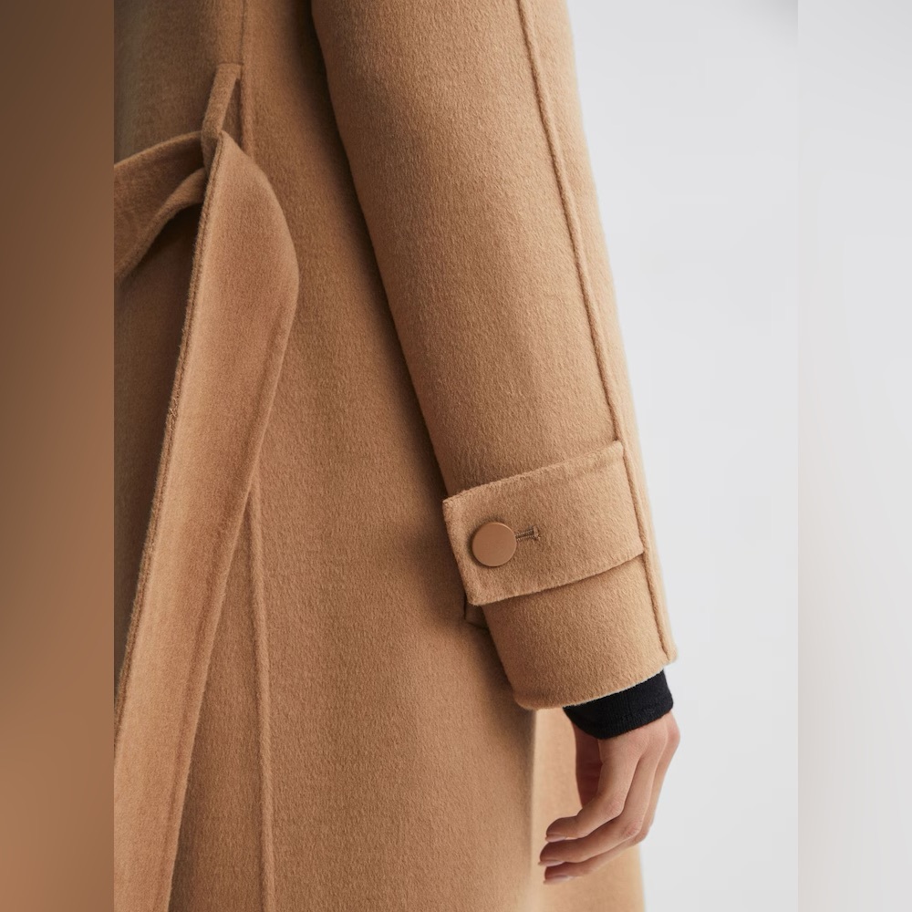 Timeless chic! Reiss Emile Wool Blend Belted Blindseam Coat in Camel size 10 - Picture 6 of 13
